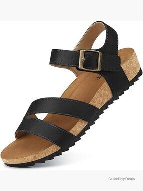 Dressy Flat Sandals with Arch Support, Adjustable Ankle Strap, Lightweight
